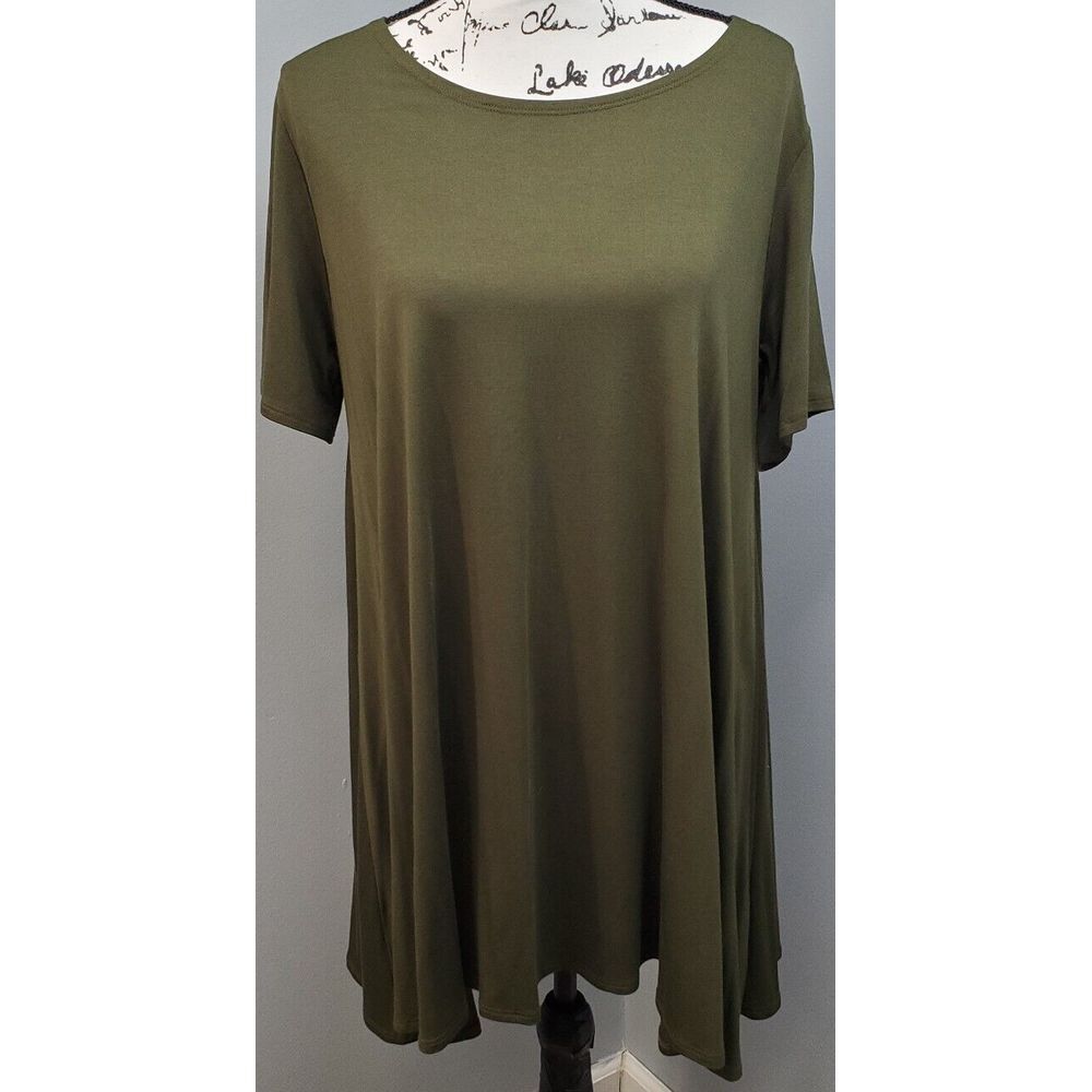 Alexander & David T Shirt Dress Womens L Green Knit Short Sleeve Casual Pullover
